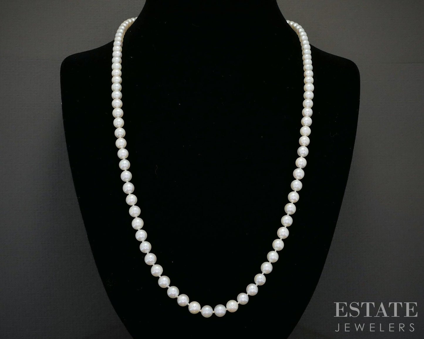Vintage 10k White Gold 6mm Cultured Akoya Pearl Necklace 24"L p20732