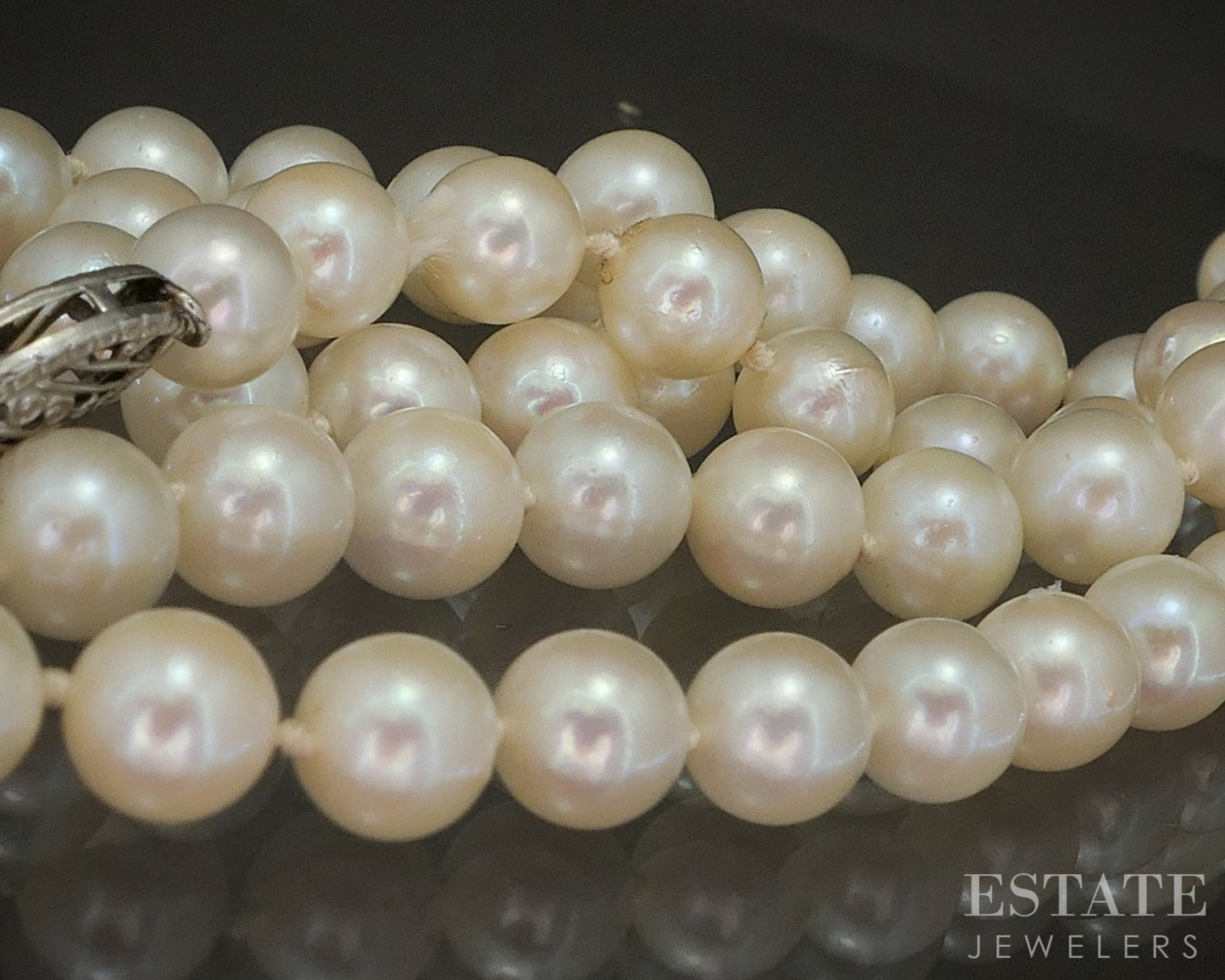 Vintage 10k White Gold 6mm Cultured Akoya Pearl Necklace 24"L p20732