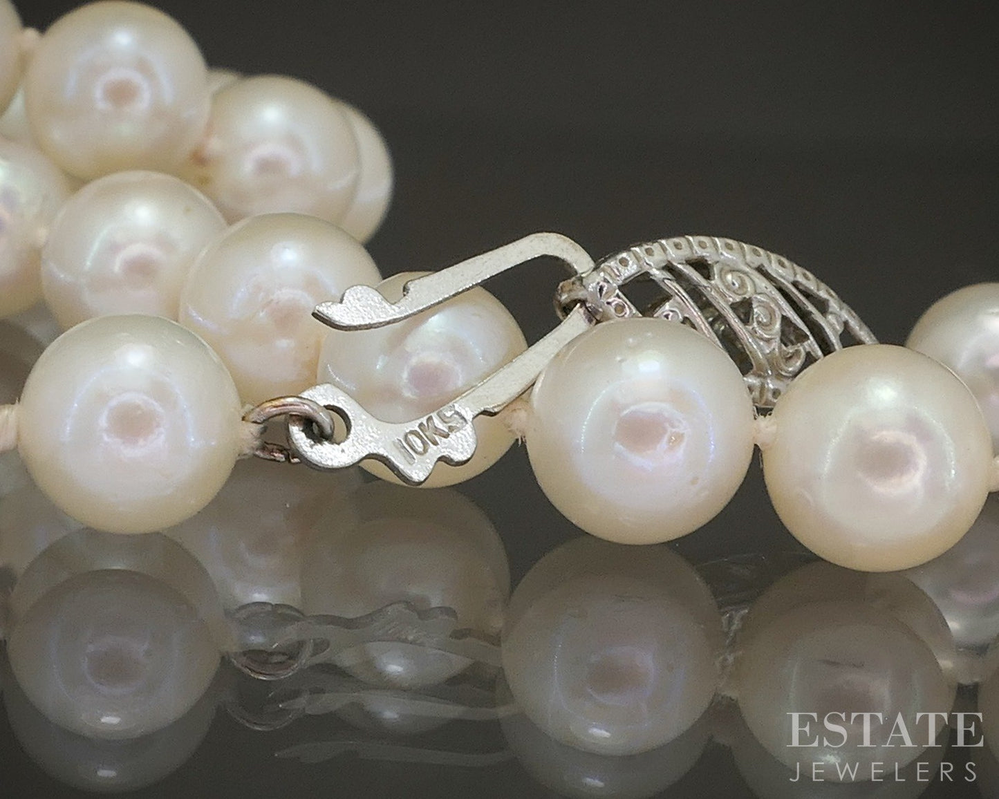 Vintage 10k White Gold 6mm Cultured Akoya Pearl Necklace 24"L p20732