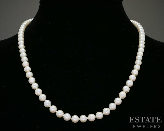 Vintage 14k Yellow Gold 5.5mm Cultured Akoya Pearl Necklace 18"L p20731