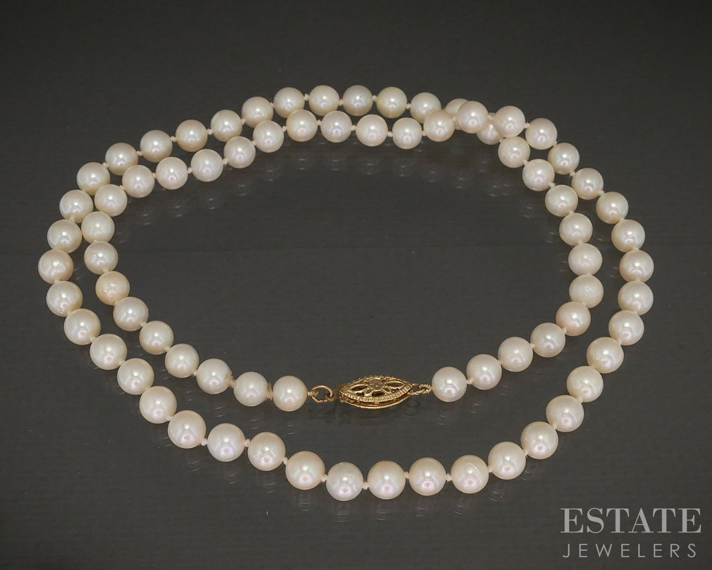 Vintage 14k Yellow Gold 5.5mm Cultured Akoya Pearl Necklace 18"L p20731