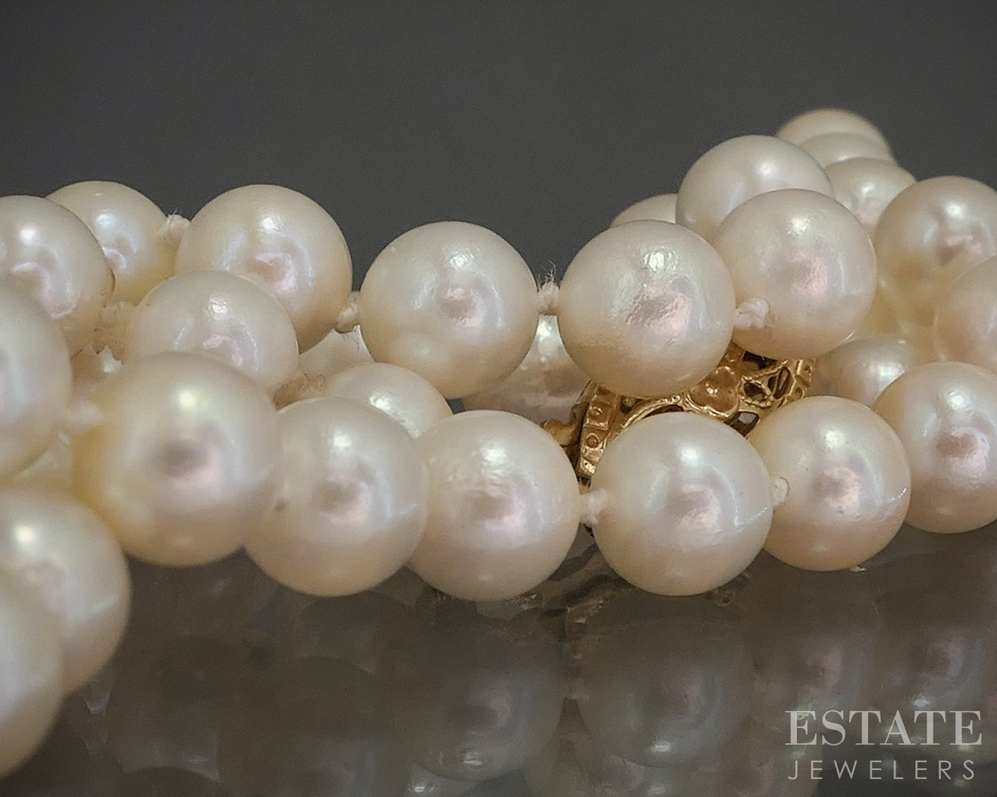 Vintage 14k Yellow Gold 5.5mm Cultured Akoya Pearl Necklace 18"L p20731