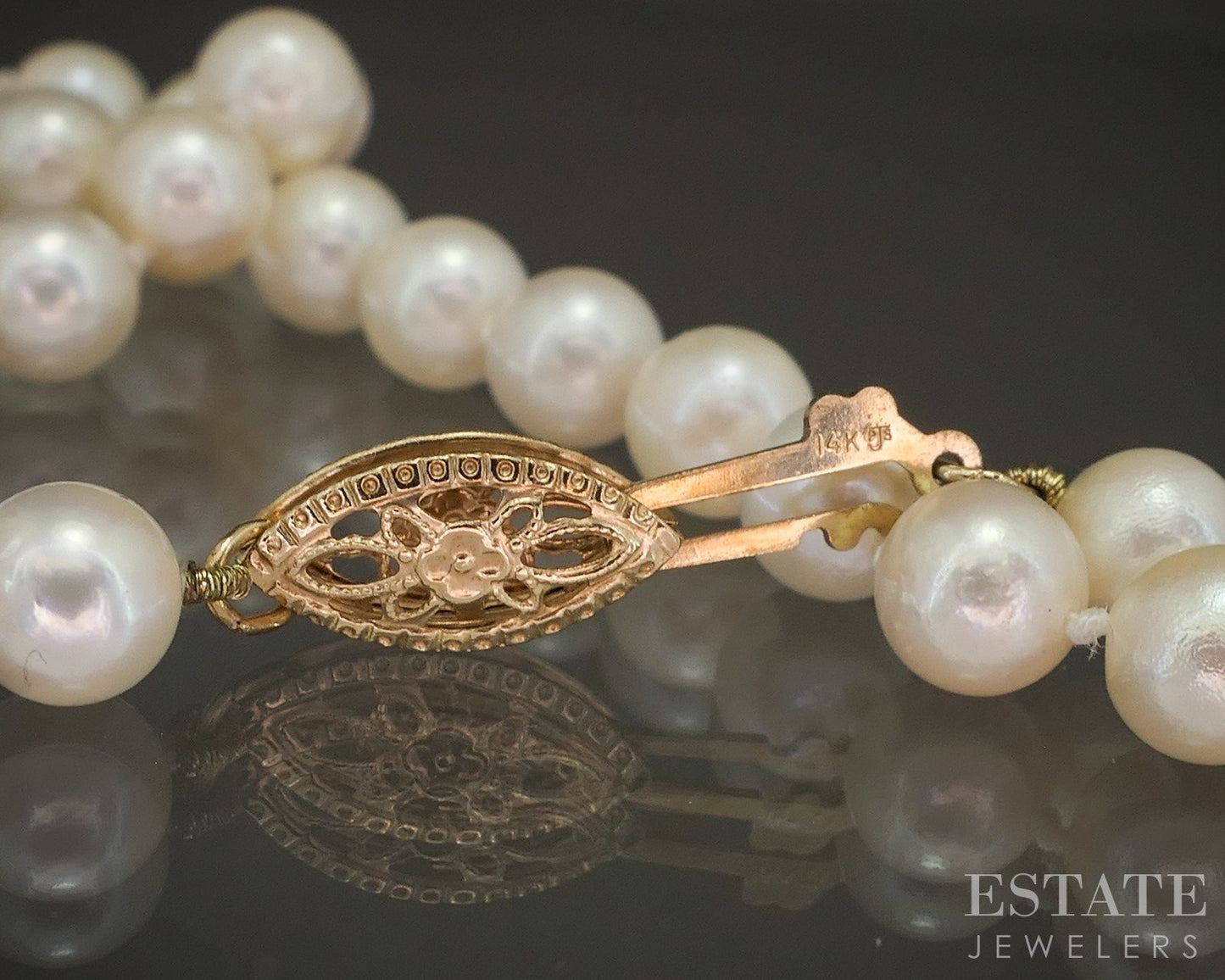 Vintage 14k Yellow Gold 5.5mm Cultured Akoya Pearl Necklace 18"L p20731