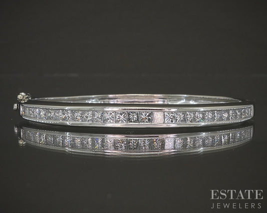 Platinum Princess Natural 1.96ctw Diamond Hinged Bangle Bracelet 28.7g p17550