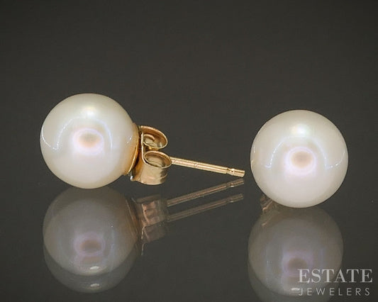 14k Yellow Gold 7.5mm Cultured Pearl Stud Earrings p19195