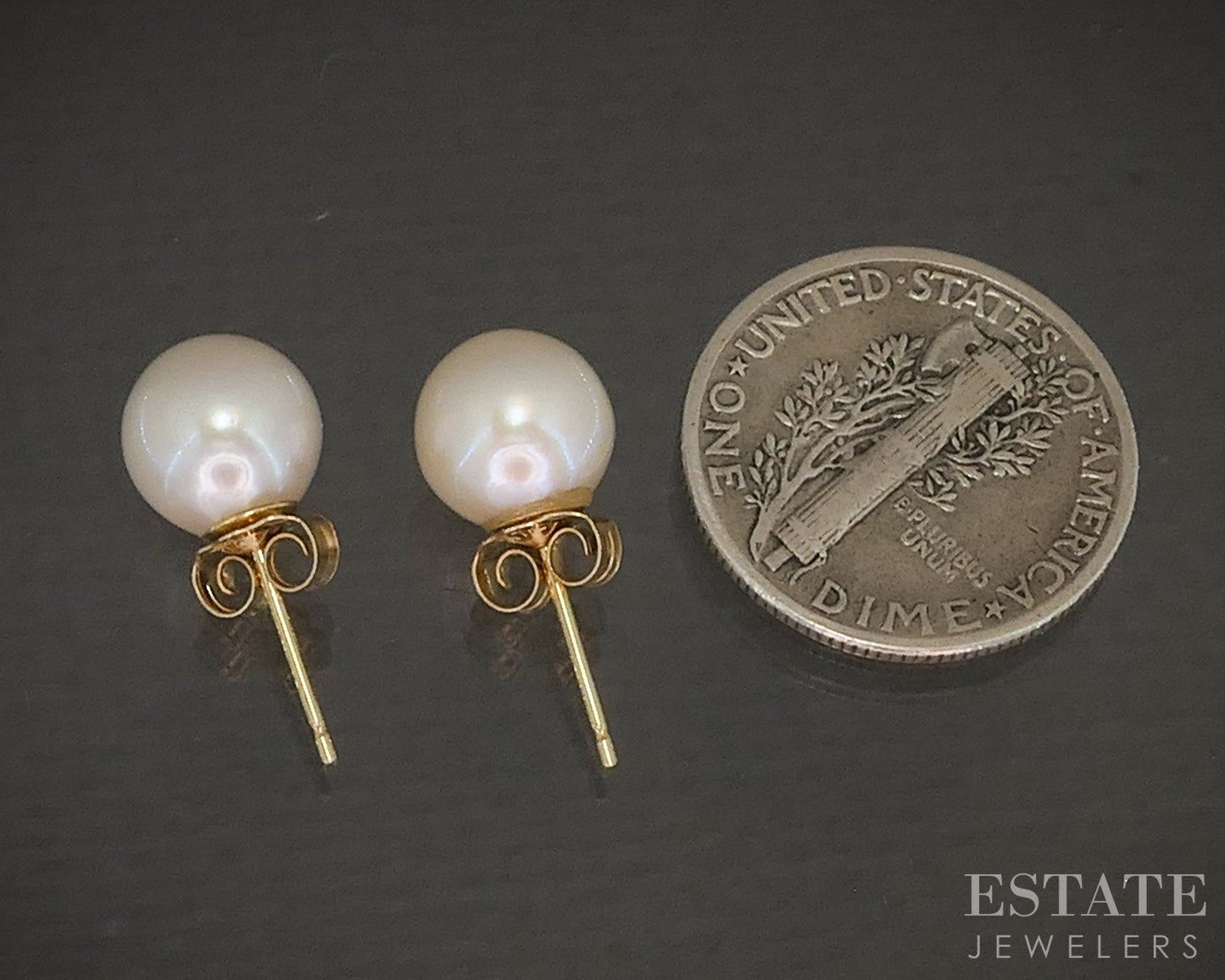 14k Yellow Gold 7.5mm Cultured Pearl Stud Earrings p19195