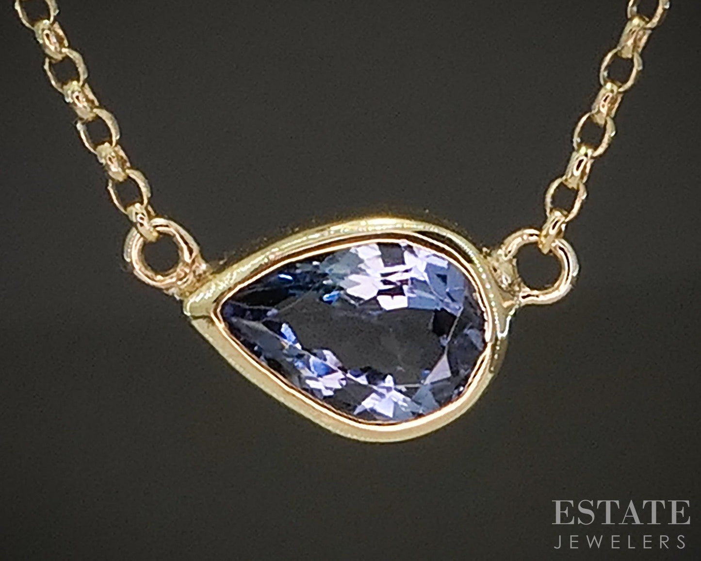 18k Yellow Gold Pear Natural .70ct Tanzanite Solitaire Necklace 2.5g 18"L p20666