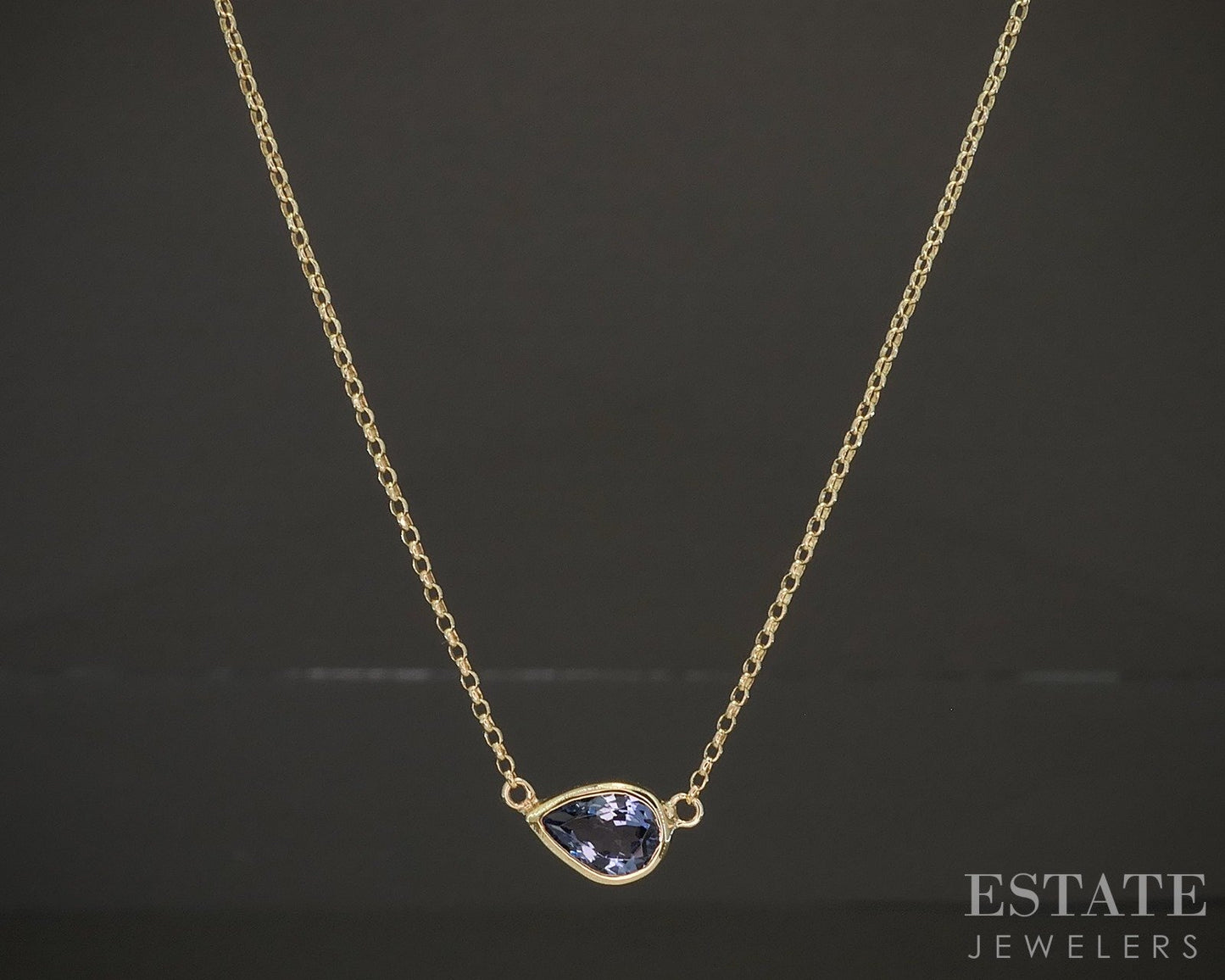 18k Yellow Gold Pear Natural .70ct Tanzanite Solitaire Necklace 2.5g 18"L p20666