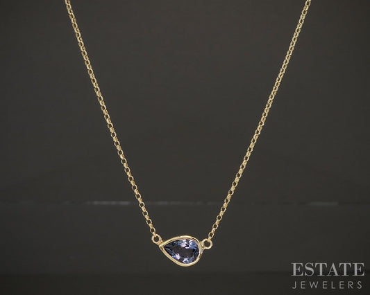18k Yellow Gold Pear Natural .70ct Tanzanite Solitaire Necklace 2.5g 18"L p20666