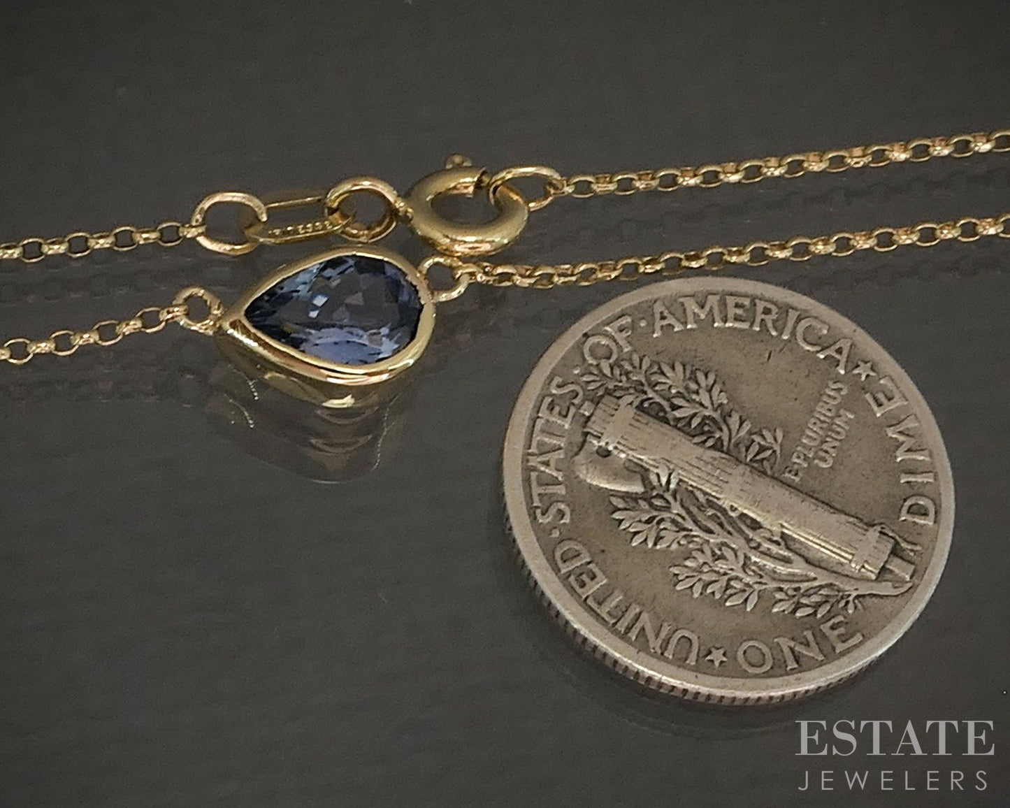 18k Yellow Gold Pear Natural .70ct Tanzanite Solitaire Necklace 2.5g 18"L p20666