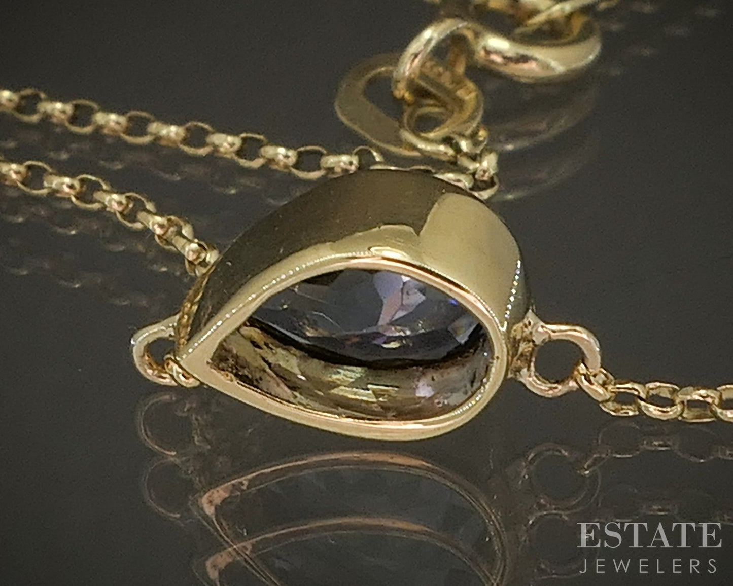 18k Yellow Gold Pear Natural .70ct Tanzanite Solitaire Necklace 2.5g 18"L p20666