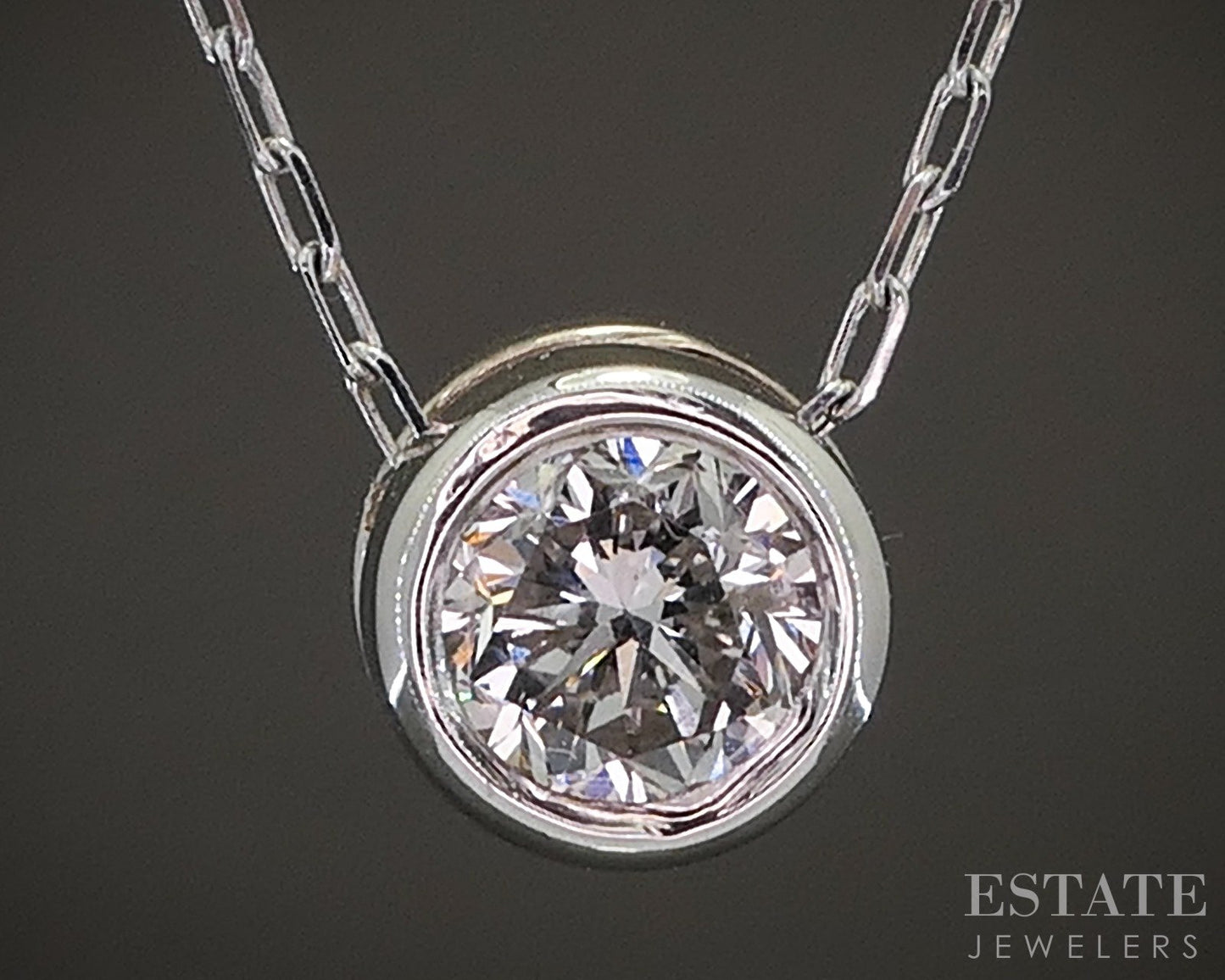 18k White Gold Round Natural .30ct Diamond Bezel Solitaire Necklace 1.9g p20751