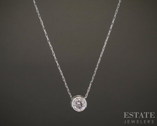 18k White Gold Round Natural .30ct Diamond Bezel Solitaire Necklace 1.9g p20751