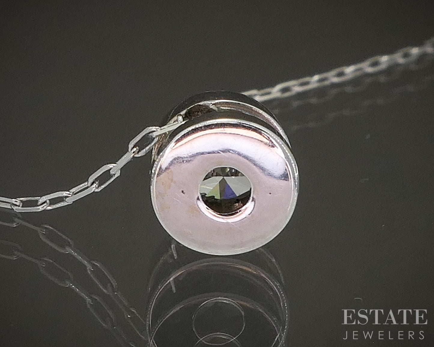 18k White Gold Round Natural .30ct Diamond Bezel Solitaire Necklace 1.9g p20751