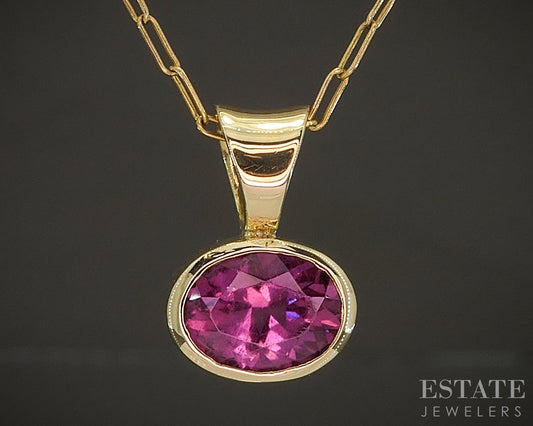 18k Yellow Gold Natural Rubellite Tourmaline Paperclip Necklace 3.6g 20"L p16765