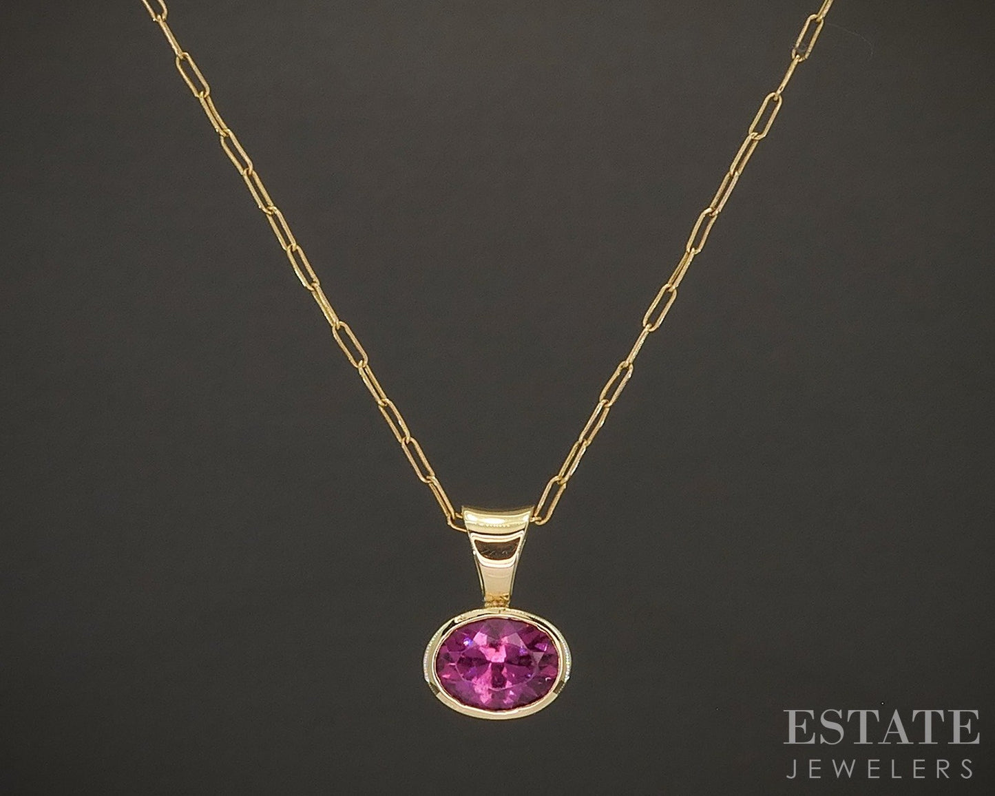 18k Yellow Gold Natural Rubellite Tourmaline Paperclip Necklace 3.6g 20"L p16765