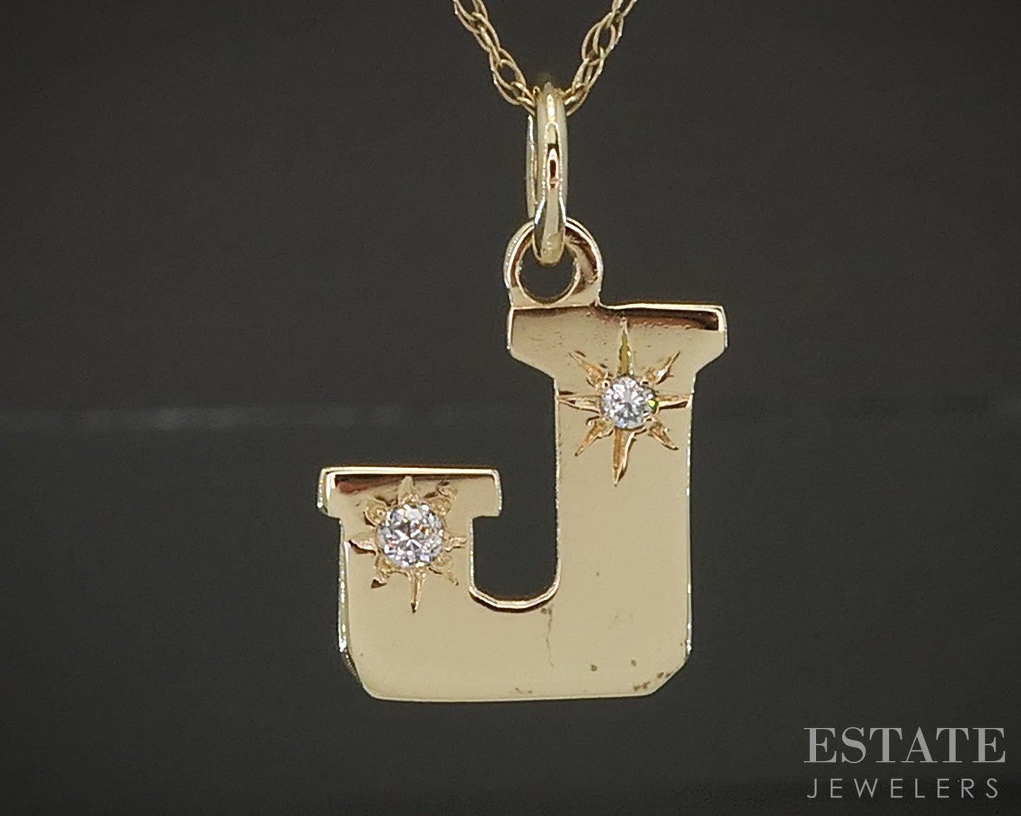 Vintage 14k Yellow Gold Natural Diamond Letter J Necklace 2.1g 18"L p20667
