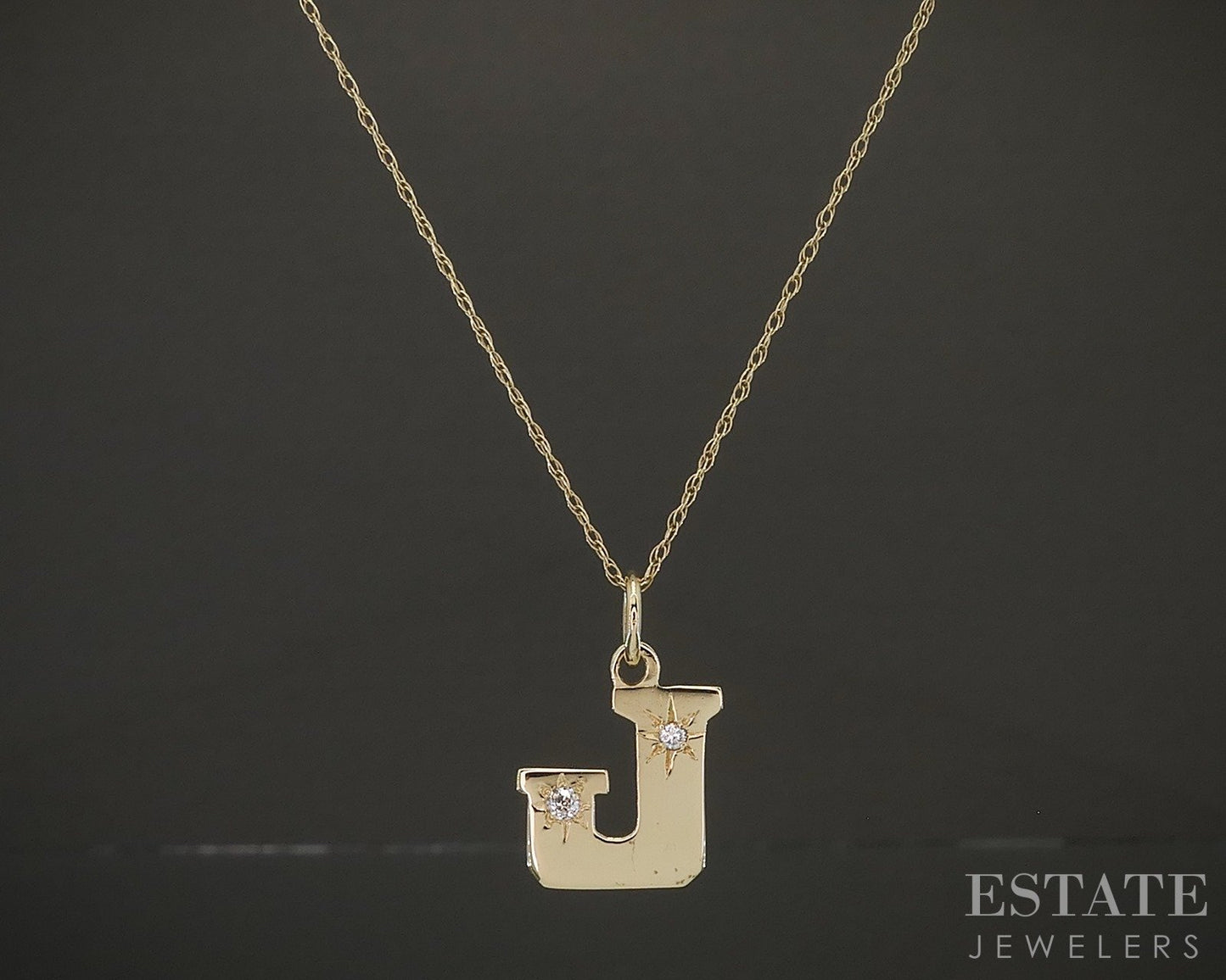 Vintage 14k Yellow Gold Natural Diamond Letter J Necklace 2.1g 18"L p20667