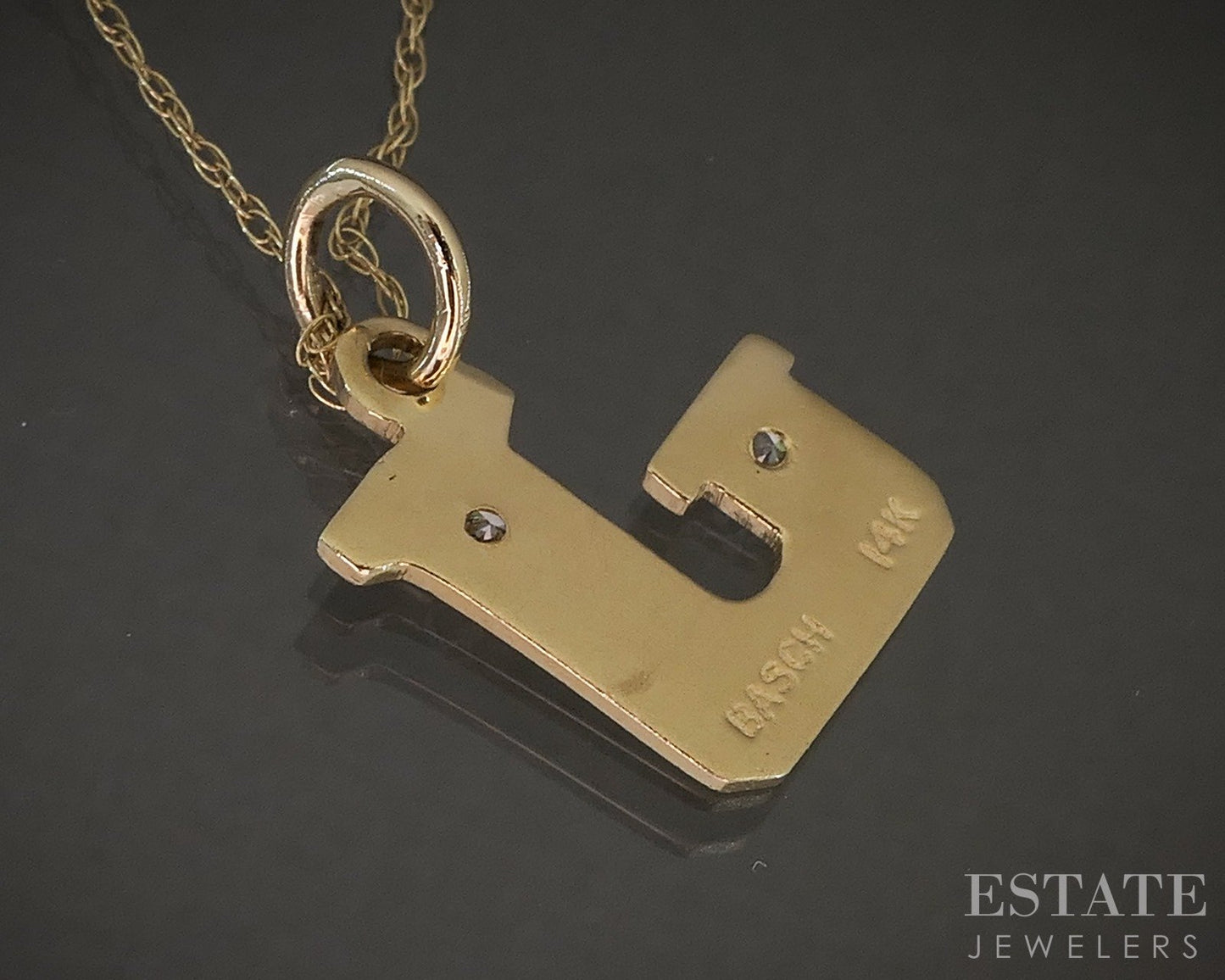 Vintage 14k Yellow Gold Natural Diamond Letter J Necklace 2.1g 18"L p20667