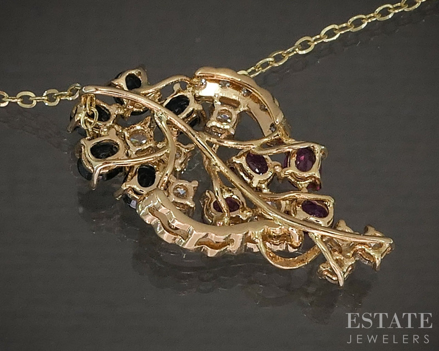 14k Yellow Gold Natural Blue Sapphire Ruby & Diamond Necklace 4.7g 18"L p16293