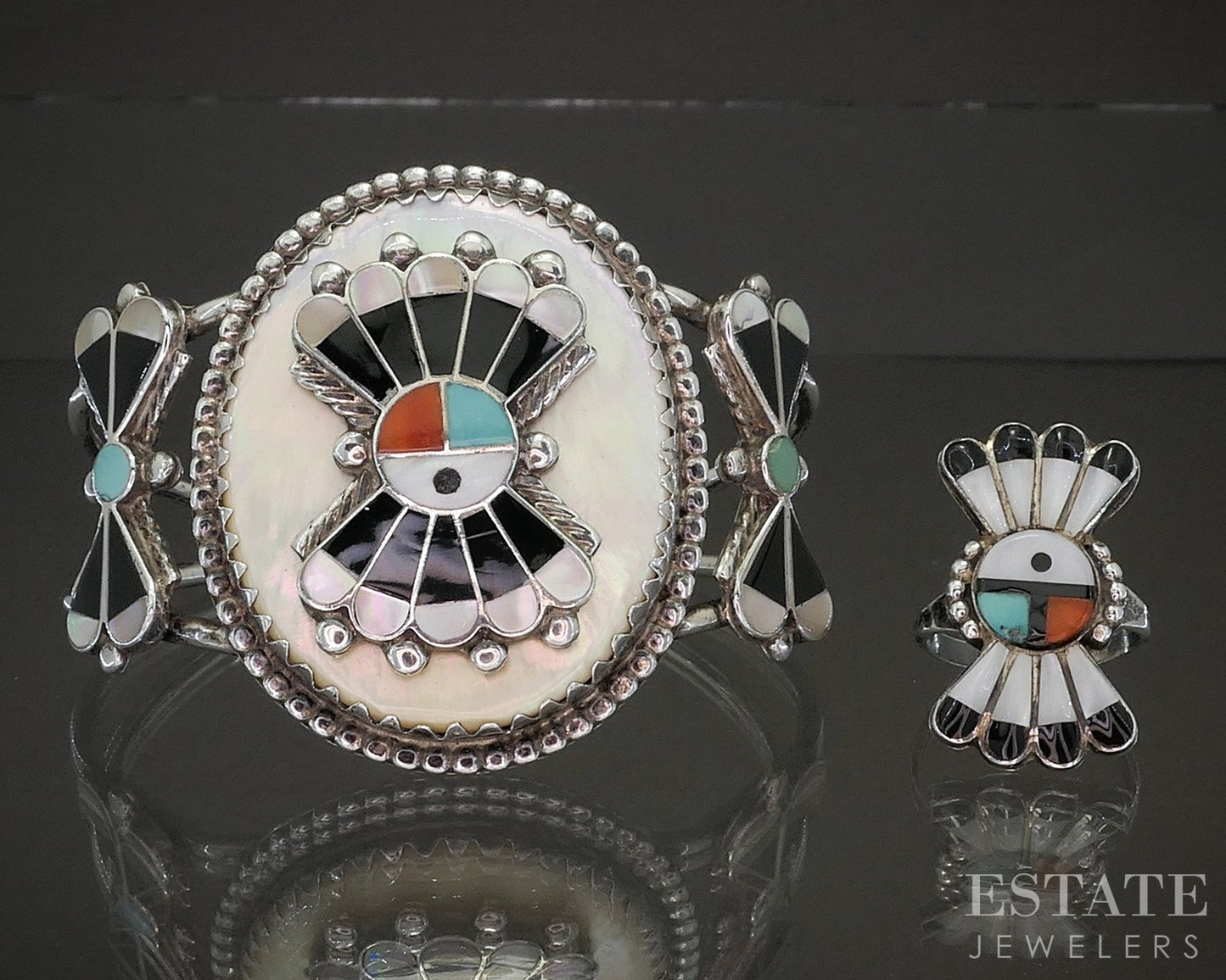 Vintage Sterling Multi Gem Zuni Leagus & Caroline Ahiyite Jewelry Set p21100