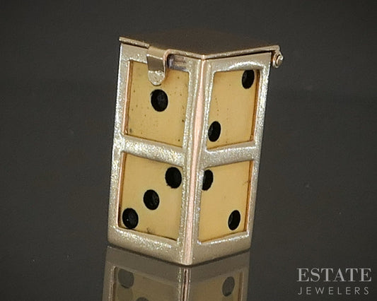 Vintage 14k Yellow Gold Enameled Dice in Frame Charm 1.9g p20055