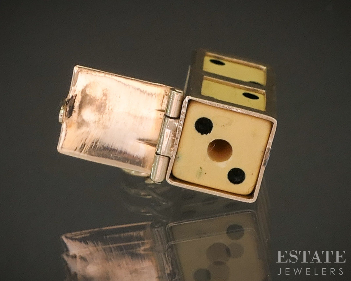 Vintage 14k Yellow Gold Enameled Dice in Frame Charm 1.9g p20055
