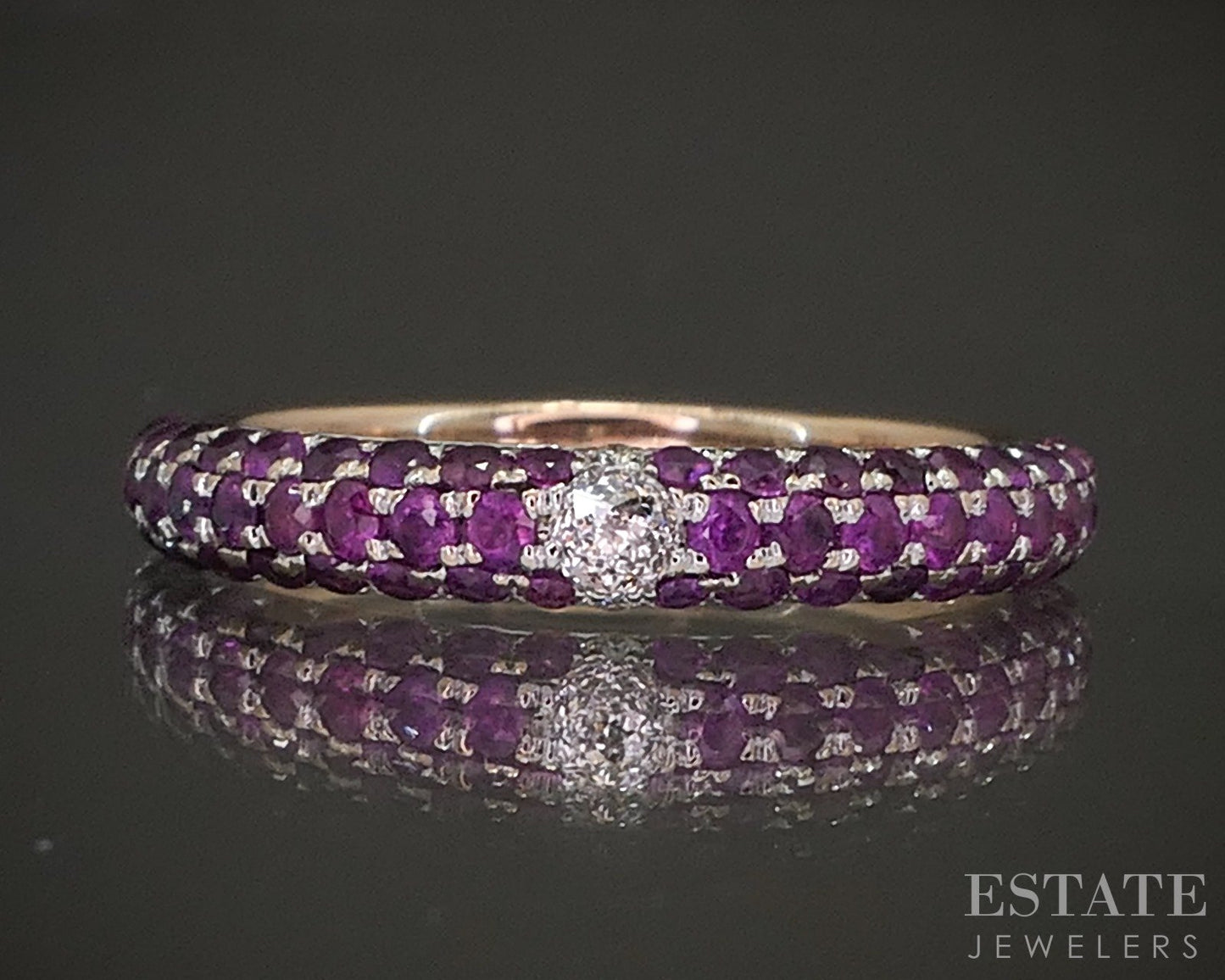 14k Rose Gold Natural Pink Sapphire & Diamond Ladies Band Ring 2.1g p20339