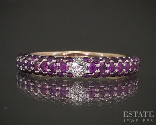 14k Rose Gold Natural Pink Sapphire & Diamond Ladies Band Ring 2.1g p20339