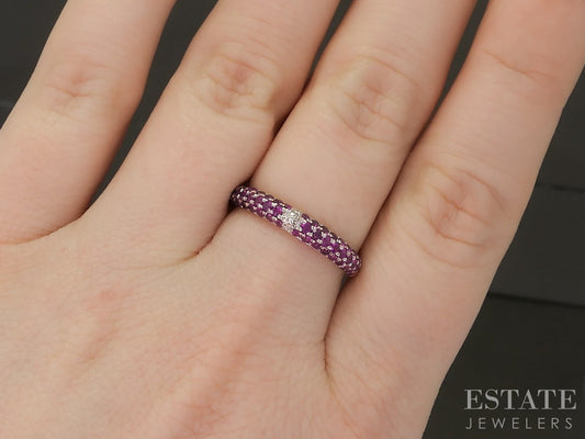 14k Rose Gold Natural Pink Sapphire & Diamond Ladies Band Ring 2.1g p20339