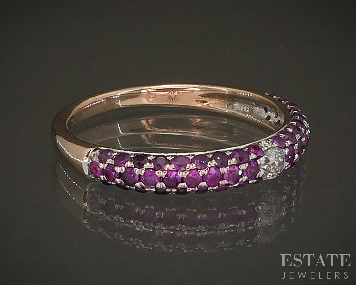 14k Rose Gold Natural Pink Sapphire & Diamond Ladies Band Ring 2.1g p20339