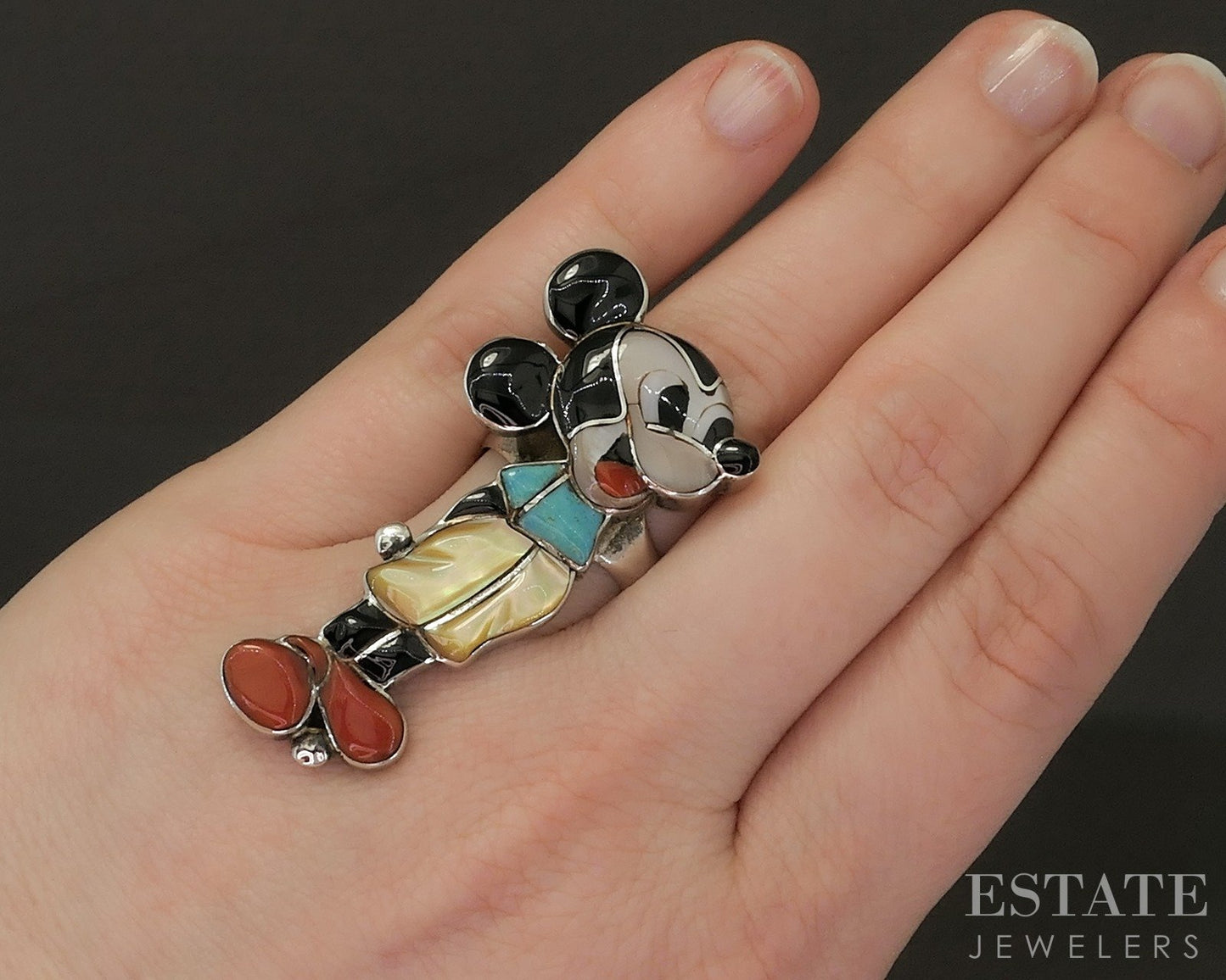 Vintage Sterling Zuni Veronica Nastacio Poblanco Mickey Mouse Ring 9.3g p21099