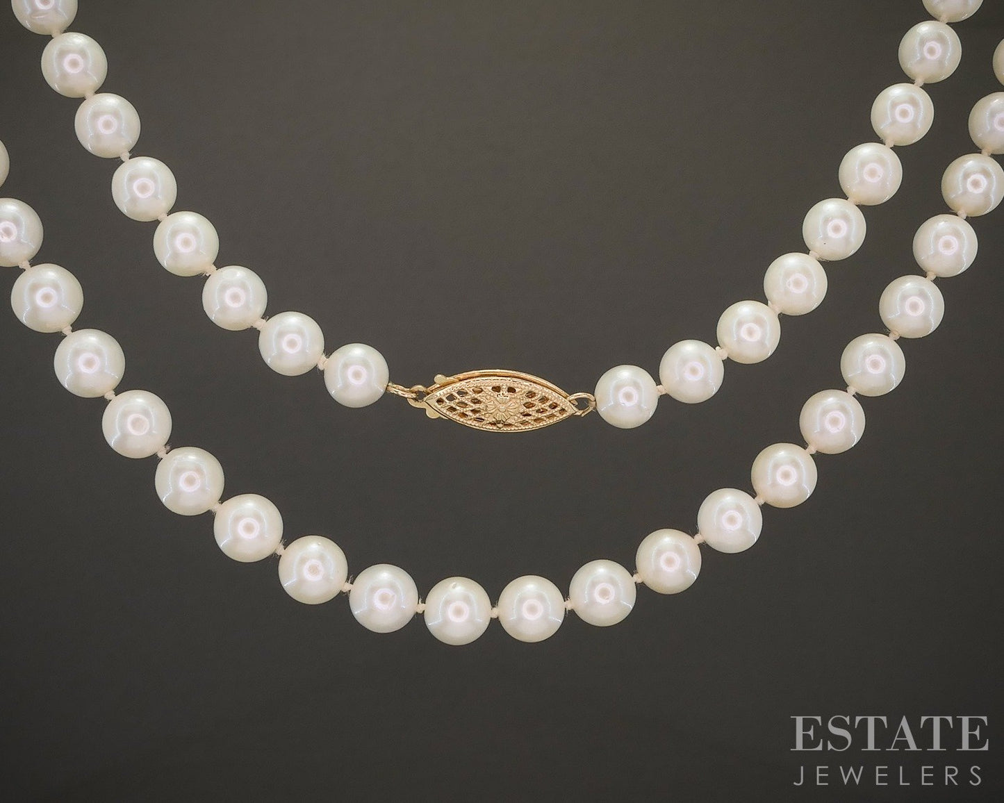 Vintage 14k Yellow Gold 5.5mm Cultured Akoya Pearl Necklace 24"L p20291