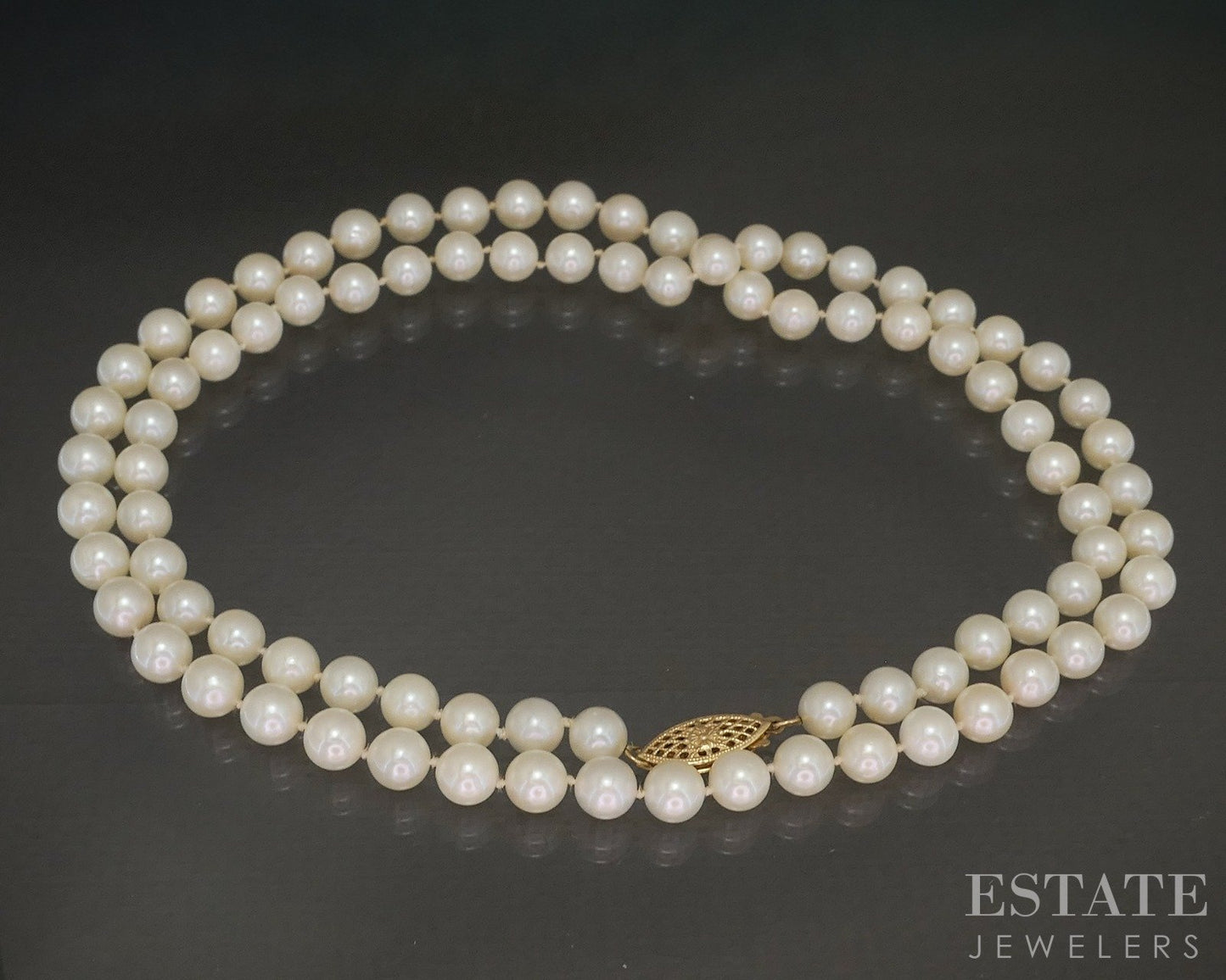 Vintage 14k Yellow Gold 5.5mm Cultured Akoya Pearl Necklace 24"L p20291