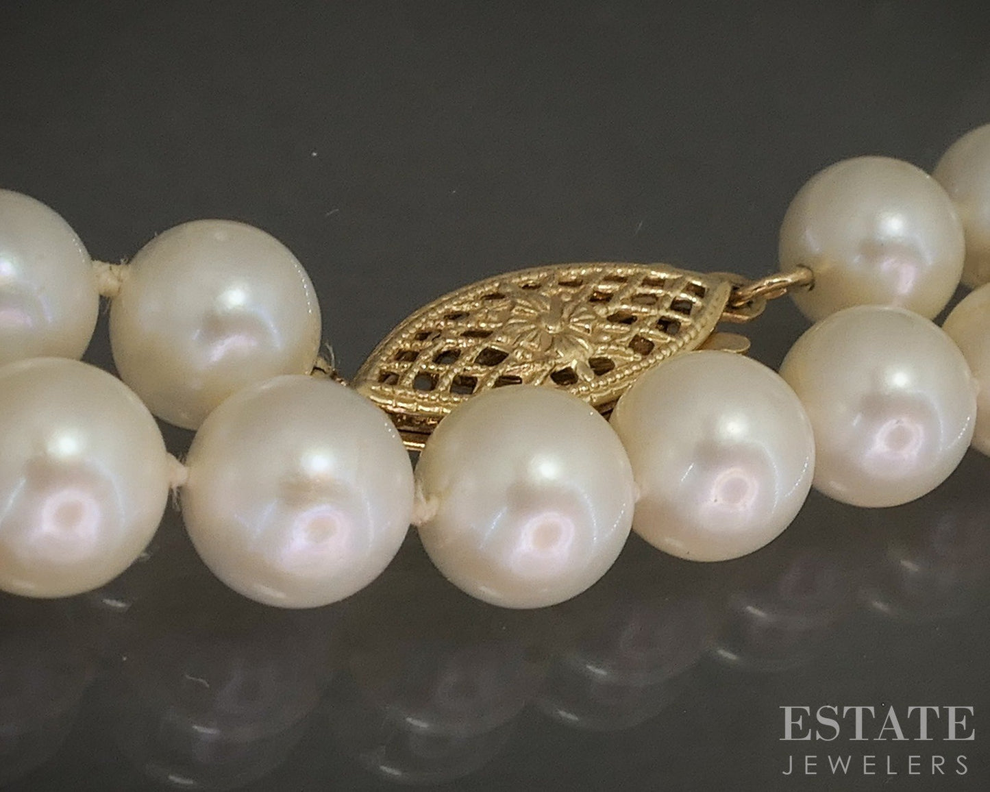 Vintage 14k Yellow Gold 5.5mm Cultured Akoya Pearl Necklace 24"L p20291