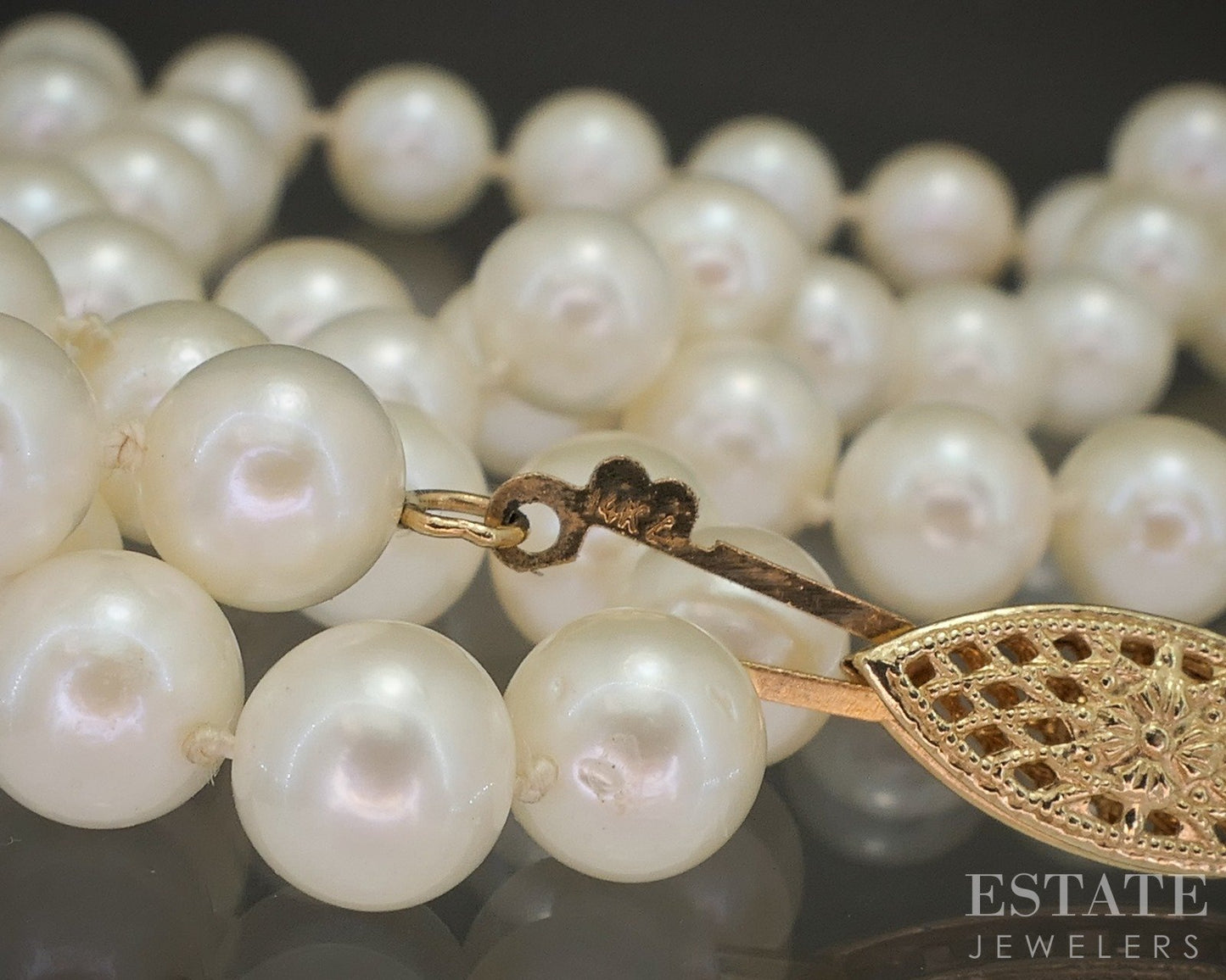 Vintage 14k Yellow Gold 5.5mm Cultured Akoya Pearl Necklace 24"L p20291