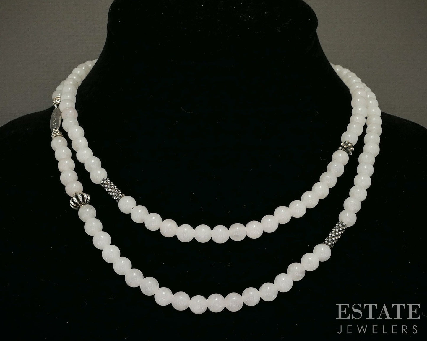 Sterling Silver LAGOS Caviar 6mm Quartz Beaded Station Necklace 34"L p20258