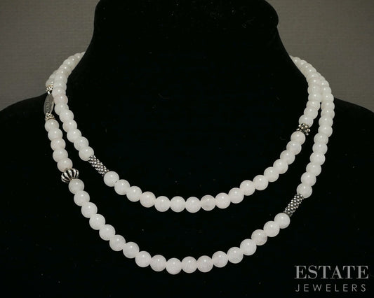 Sterling Silver LAGOS Caviar 6mm Quartz Beaded Station Necklace 34"L p20258