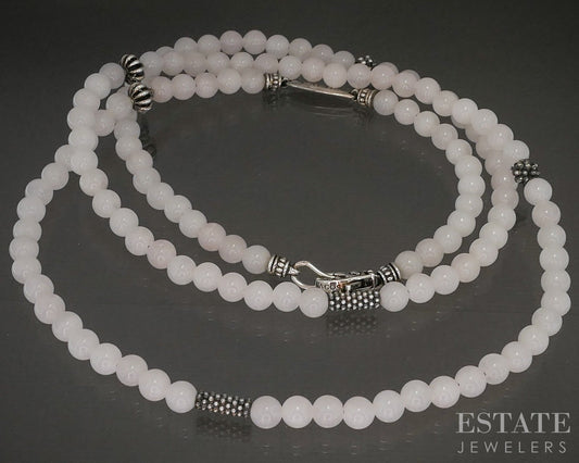 Sterling Silver LAGOS Caviar 6mm Quartz Beaded Station Necklace 34"L p20258