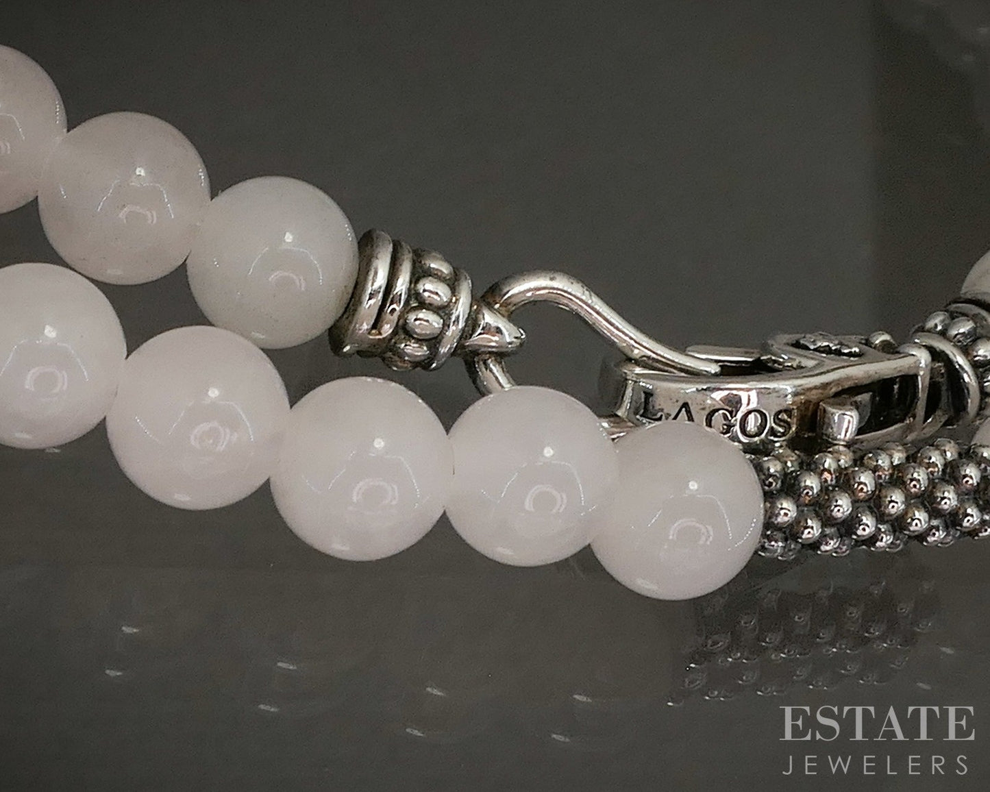 Sterling Silver LAGOS Caviar 6mm Quartz Beaded Station Necklace 34"L p20258