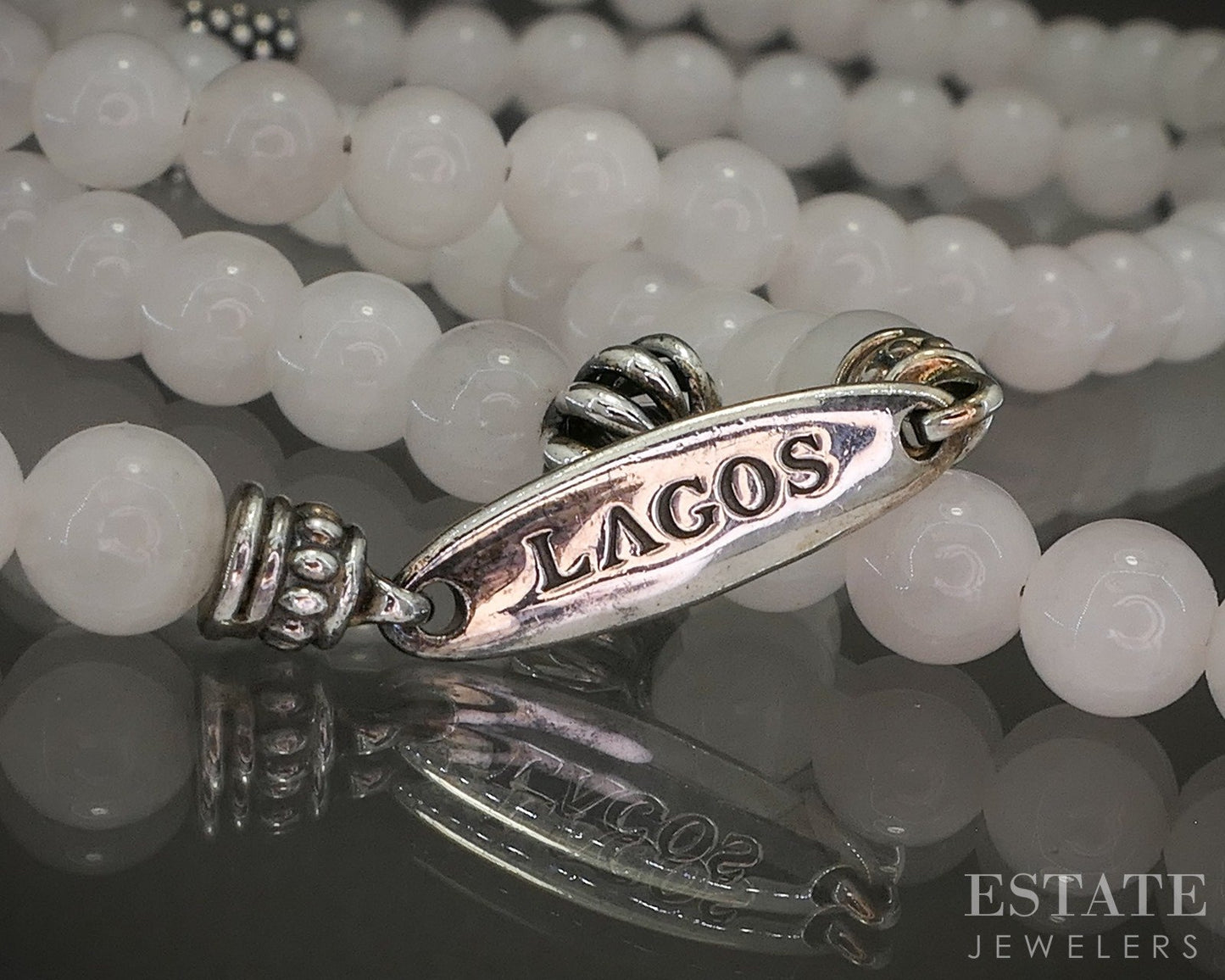 Sterling Silver LAGOS Caviar 6mm Quartz Beaded Station Necklace 34"L p20258
