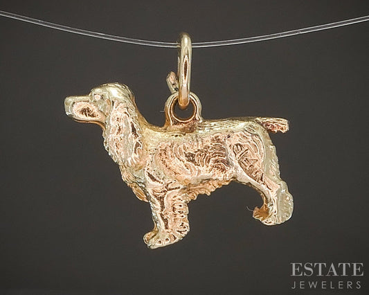 14k Yellow Gold Dimensional Cocker Spaniel Dog Charm Pendant 2.7g p19996