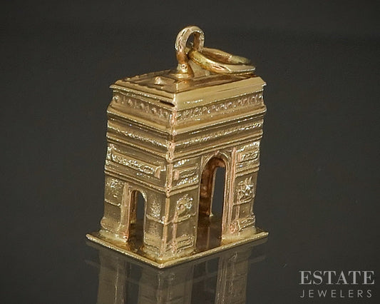 18k Yellow Gold Dimensional Arc de Triomphe Monument Charm 1.8g p21114