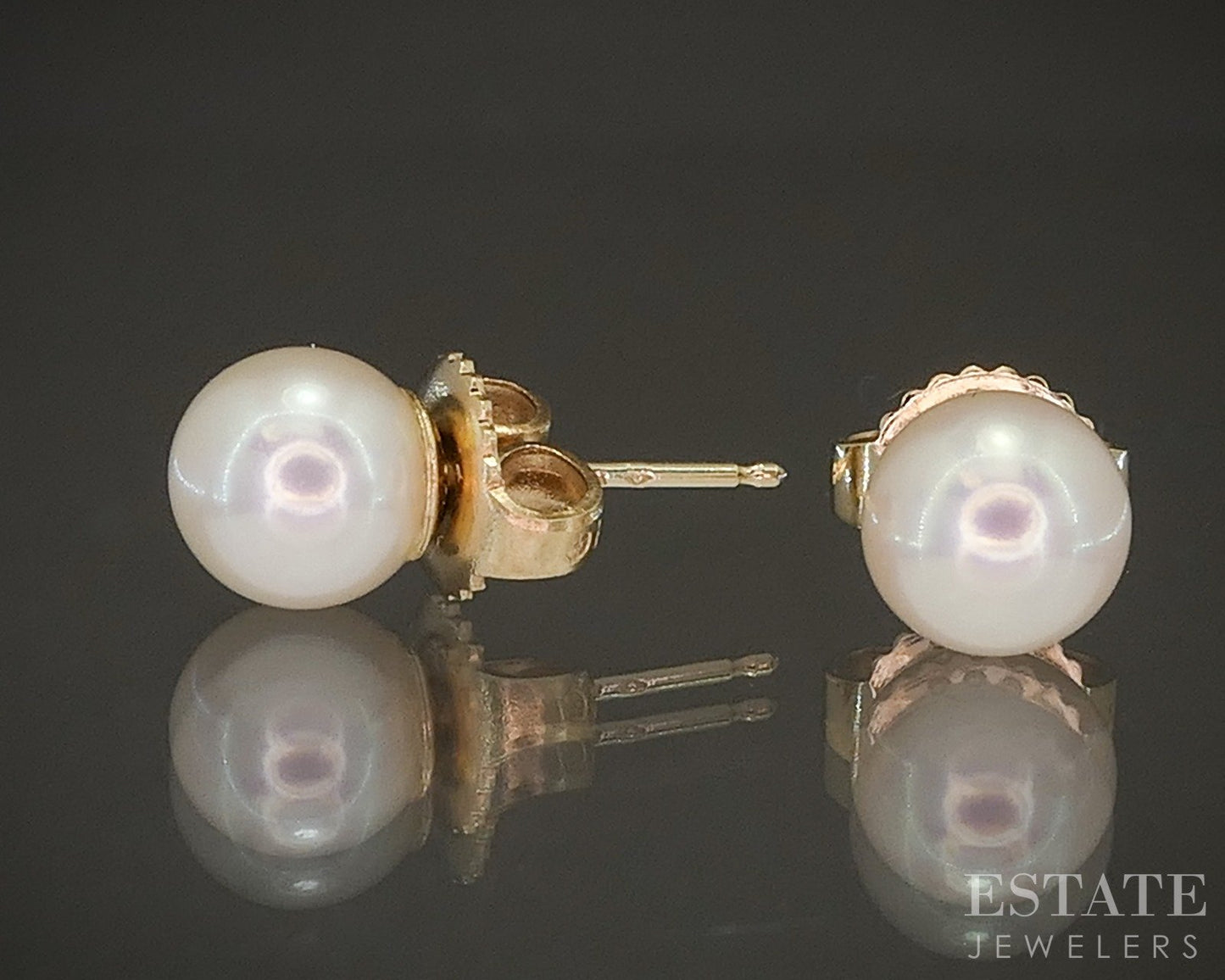 14k Yellow Gold 6mm Akoya Pearl Stud Ladies Earrings p21023