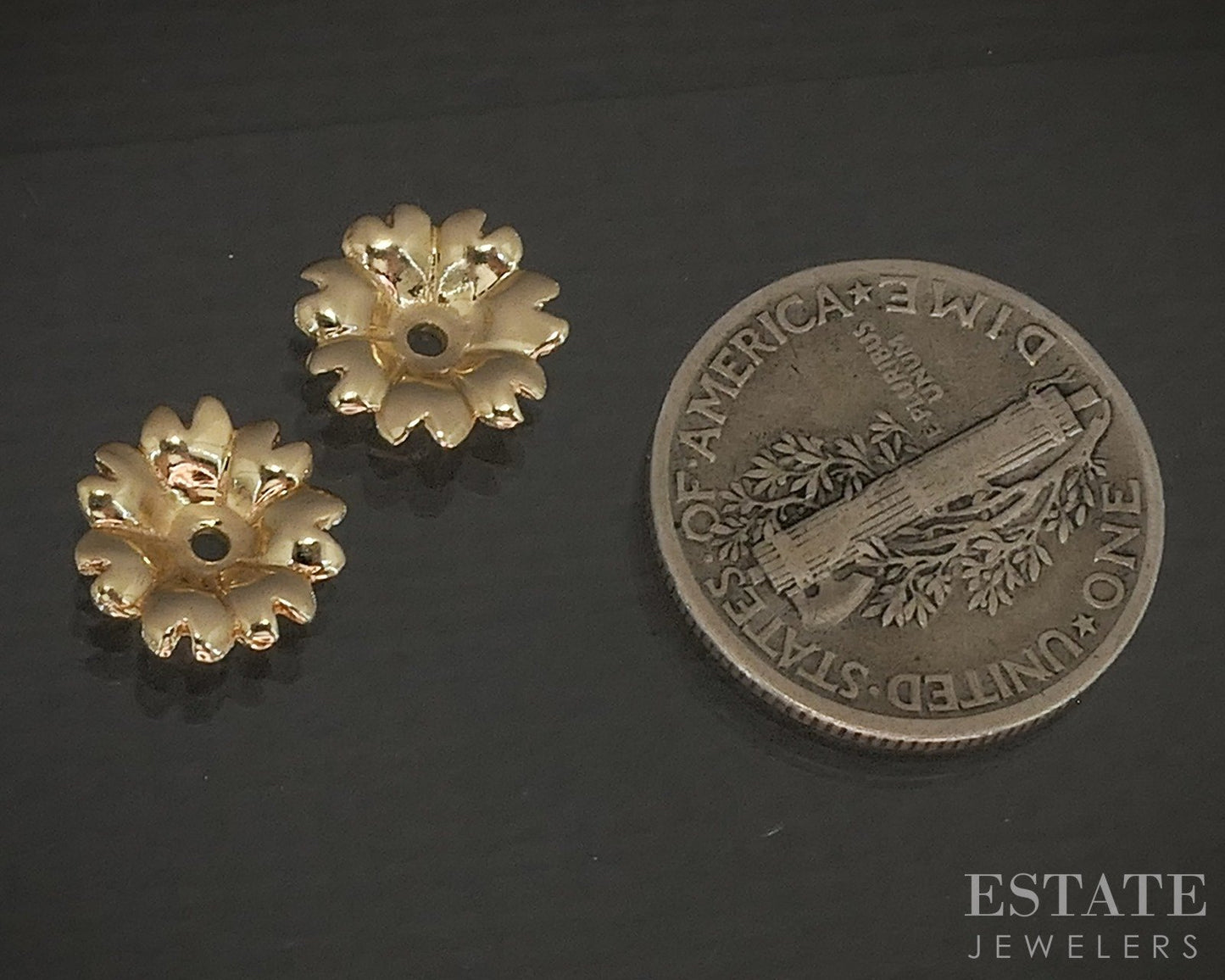 14k Yellow Gold Flower Stud Earring Enhancers Jackets 2.6g p19494