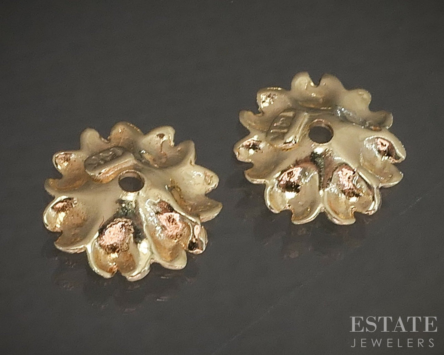 14k Yellow Gold Flower Stud Earring Enhancers Jackets 2.6g p19494