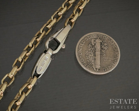 14k Yellow & White Gold 3.7mm Cable Chain Link Bracelet 12.8g 8.25"L p20595