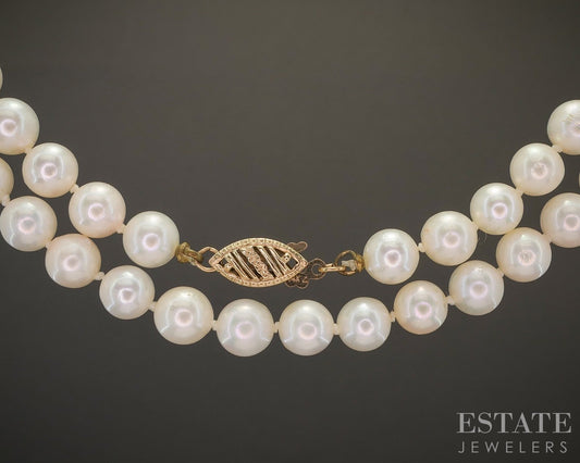 14k Yellow Gold 6mm Cultured Akoya Pearl Ladies Necklace 18"L p20169