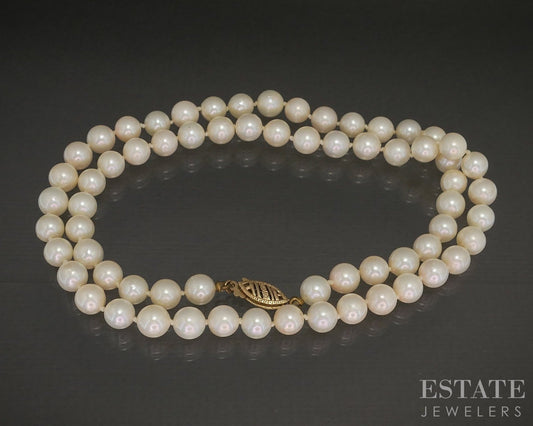 14k Yellow Gold 6mm Cultured Akoya Pearl Ladies Necklace 18"L p20169