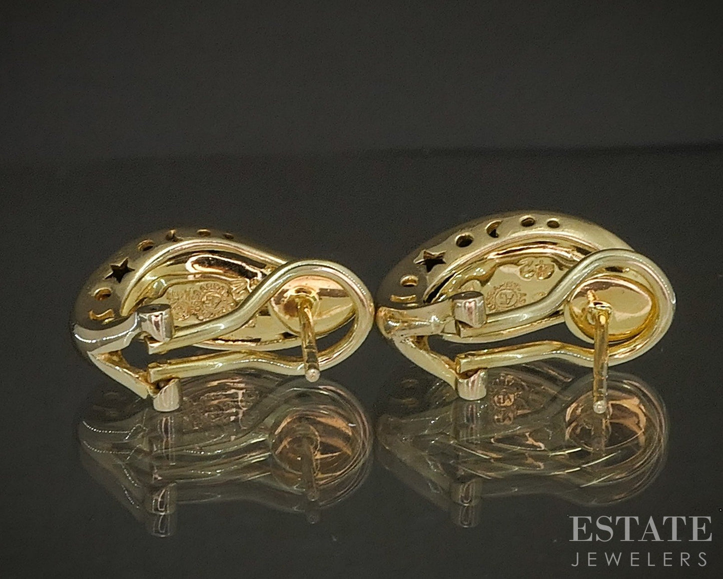 14k Yellow Gold Asch Grossbardt Multi Gem J-Hoop Earrings 6.2g p21049